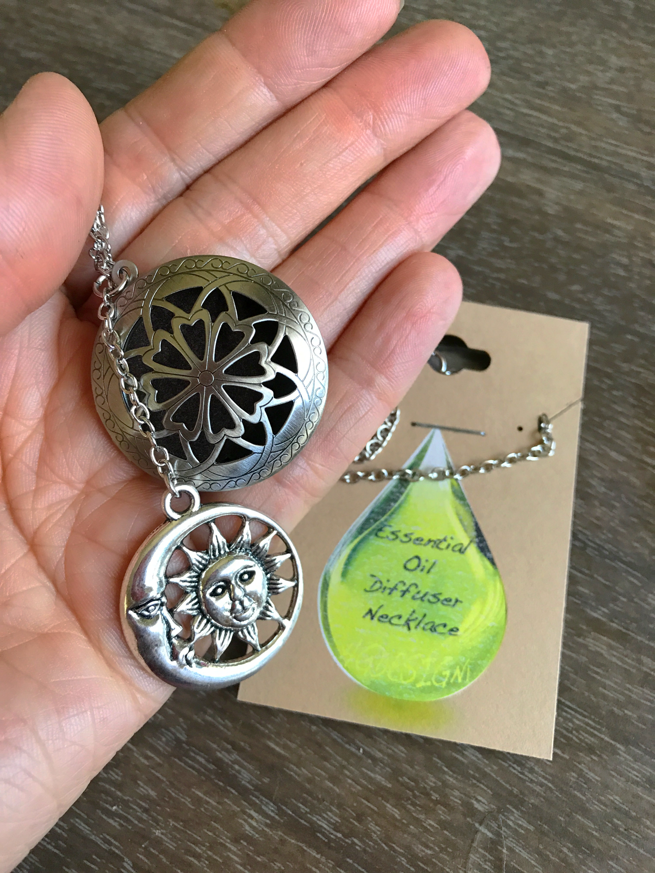 "Moon and Sun" essential oil pocket necklace