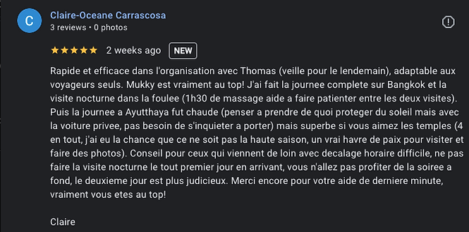 Un retour positif sur l'expérience avec Ma Thailande Francophone et la guide Mukky