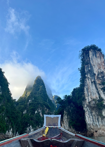 Les falaises calcaires offrent une vue unique du bateau (Khao Sok avec guide francophone)