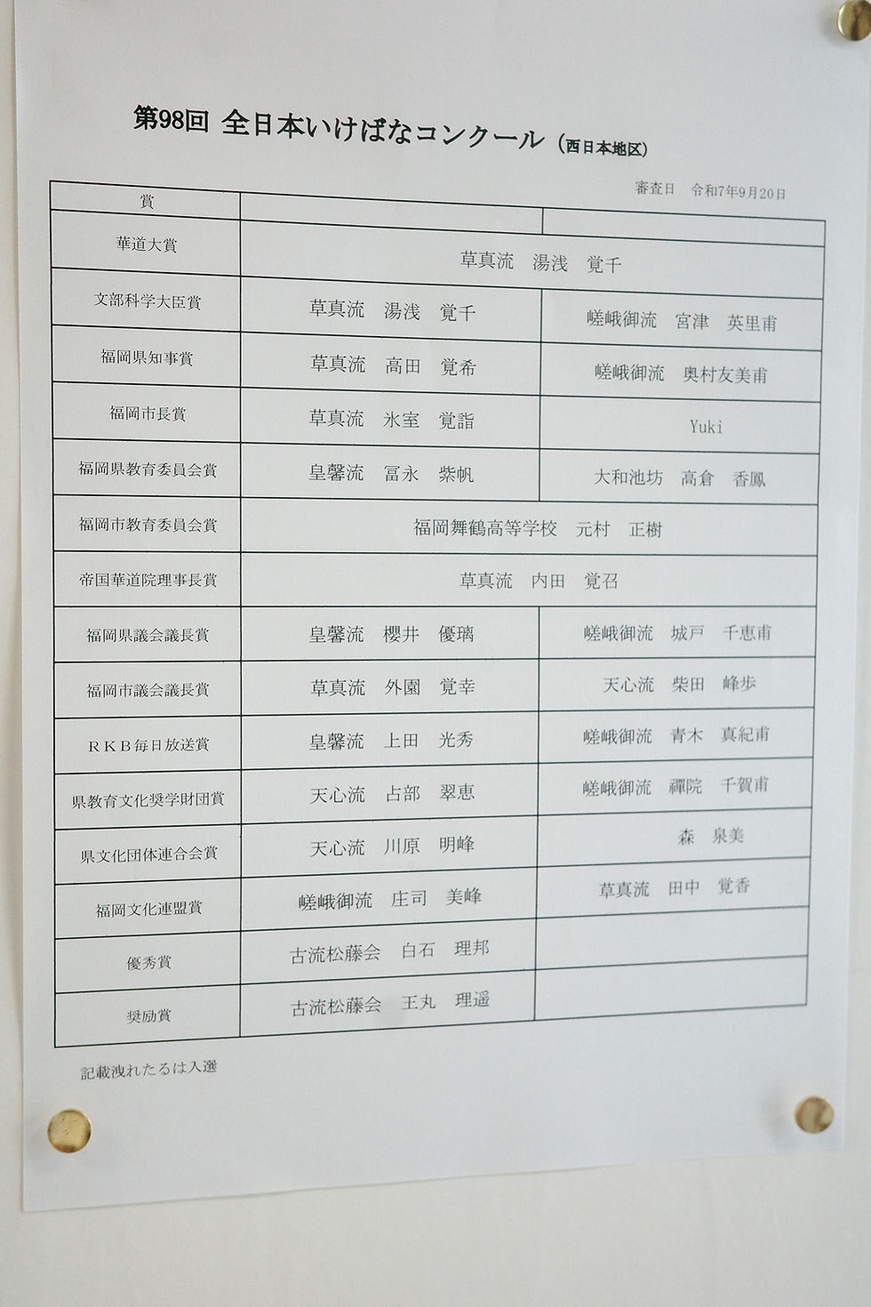 全日本生け花コンクール 西日本大会の結果