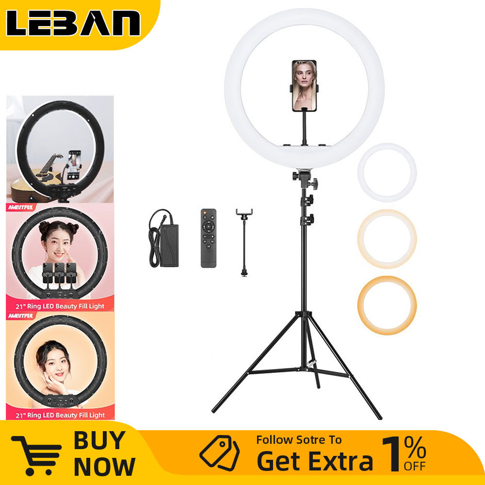 AMBITFUL 18 21 50W LED Ring Light Annular Lamp Bi-color 3000K-6000K + Remote