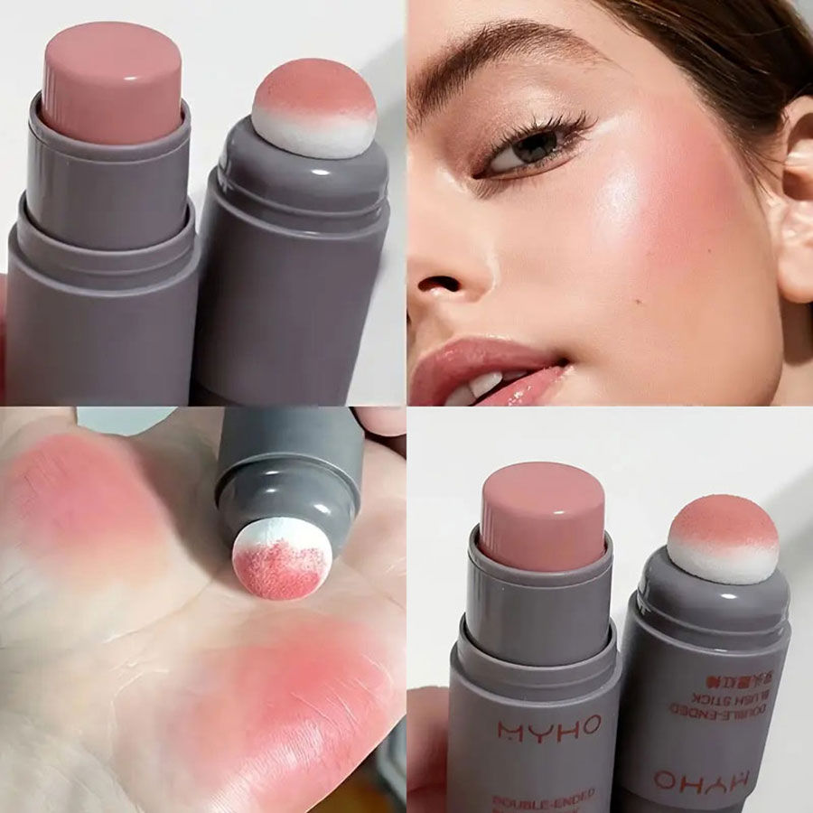 Double Head Sponge Monochrome Powder Blusher Lip Cheek Dual-Use Durable Matt