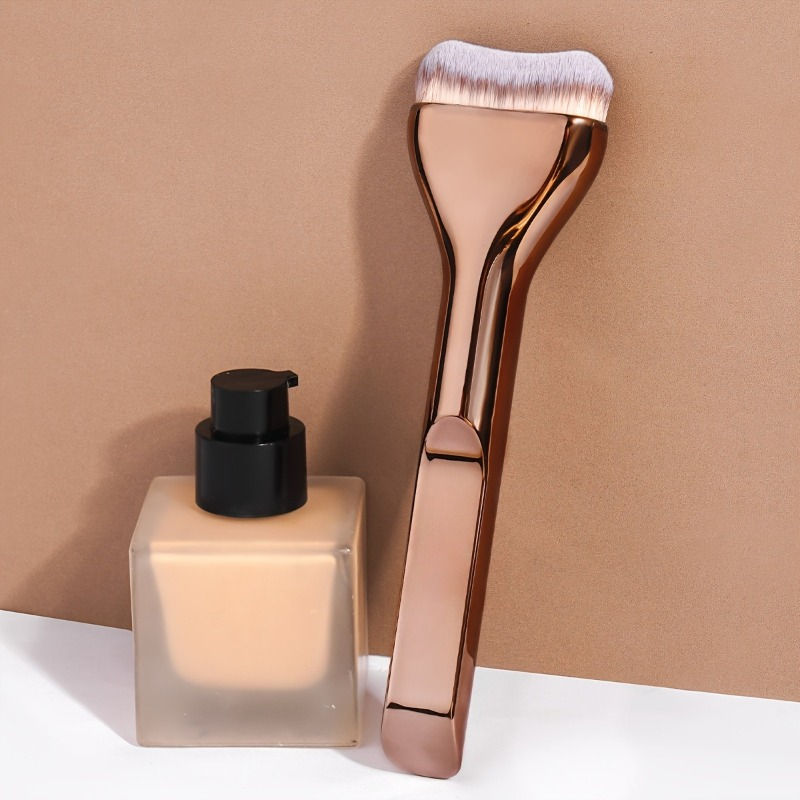 Professional Foundation Brush - Soft Nylon Bristles Elegant Brown Handle