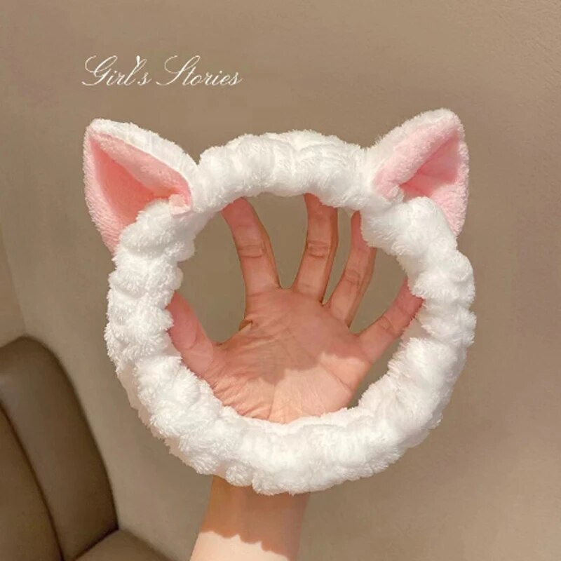 Hairband Cat Coral Plush Headband Cute Soft Bow Headband Hairband Wash Face