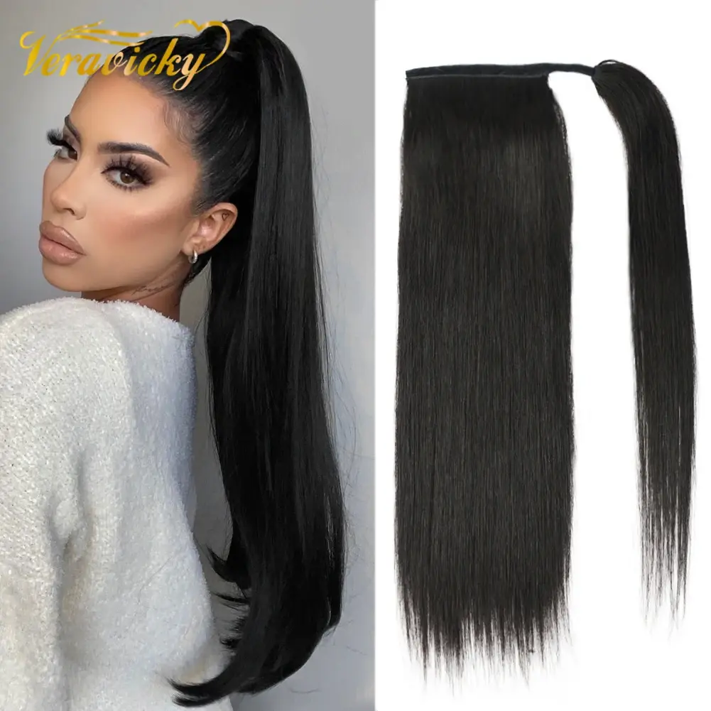 Black Color Ponytail Human Hair Extensions 1 Piece Natural & Real Machine Made