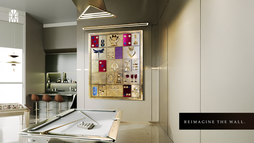 These are not accents or additions. They are handcrafted wall sculptures forged with deliberate intricacy, set in shimmering metals, and inlaid with semi-precious stones. In spaces shaped by design architecture, our luxury metal murals offer depth: visual, emotional, and spatial.