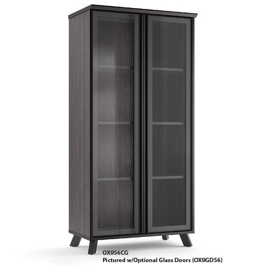 Thumbnail: 65" height sienna collection laminate bookcase in gray finish with glass doors with lock