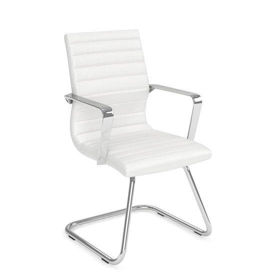 tre collection executive white leather guest chairs with sled base and chrome frame