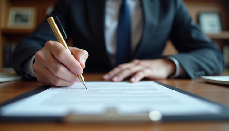 Eye-level view of a Commissioner of Oaths verifying a legal document