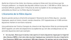 "La filière équine en France : l'impact du droit européen et du Brexit." Vie publique.fr