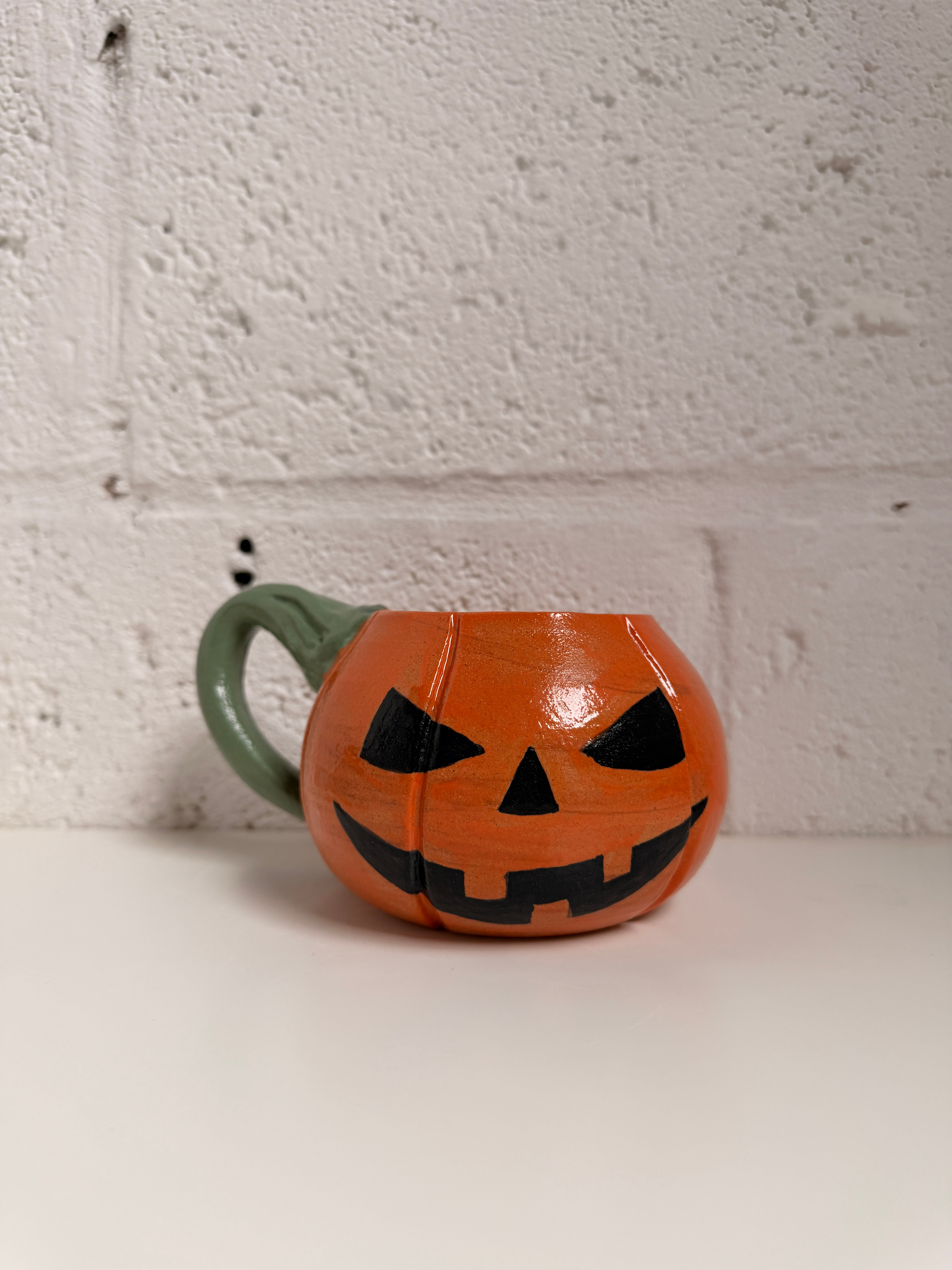 Mug 2 - Halloween Orange Pumpkin stoneware mug with vine handle
