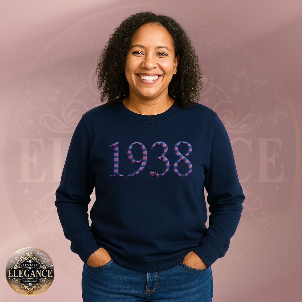 Thumbnail: JJOA Women's 3-D Puff Embroidered Pink and Blue 1938 Crewneck Sweatshirt