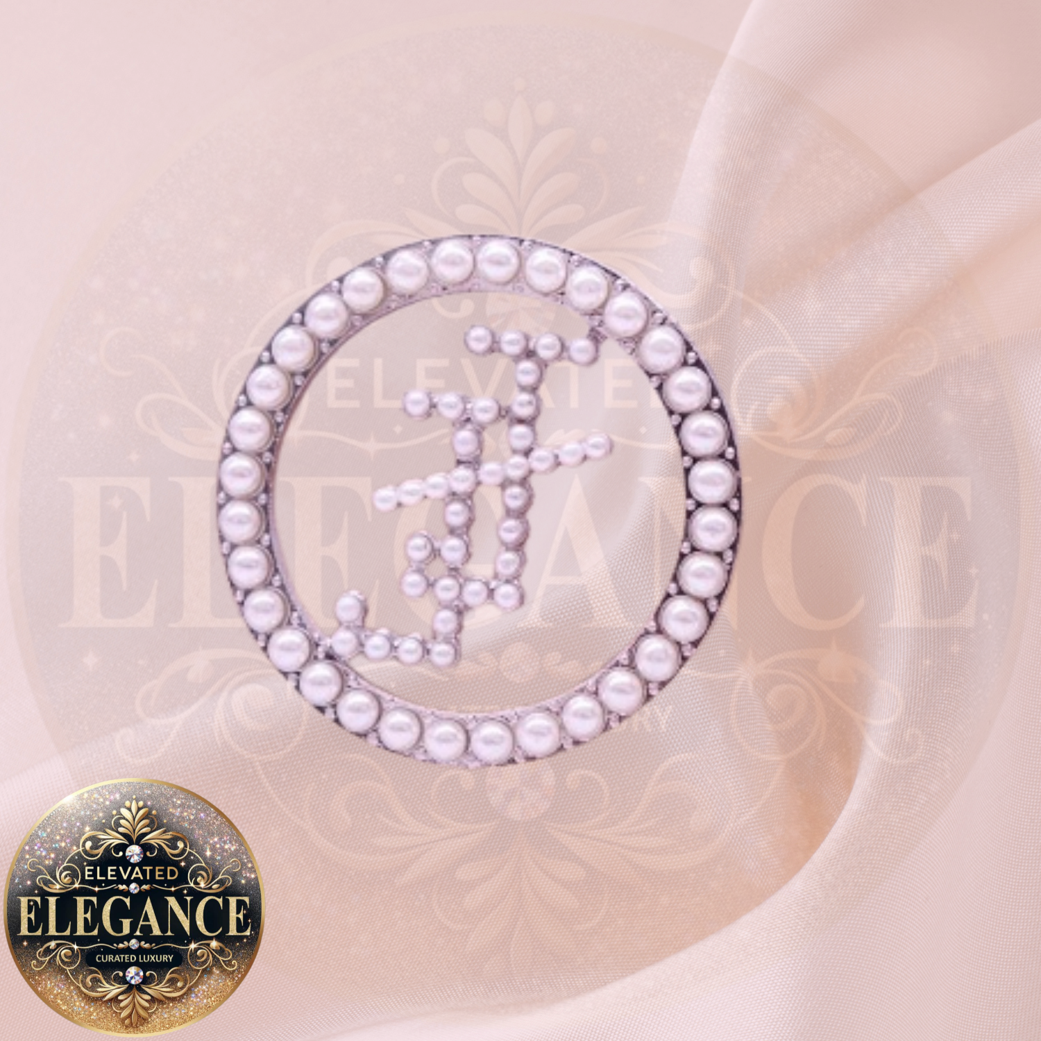 JJOA Interlocking J's Pearl Circle Brooch