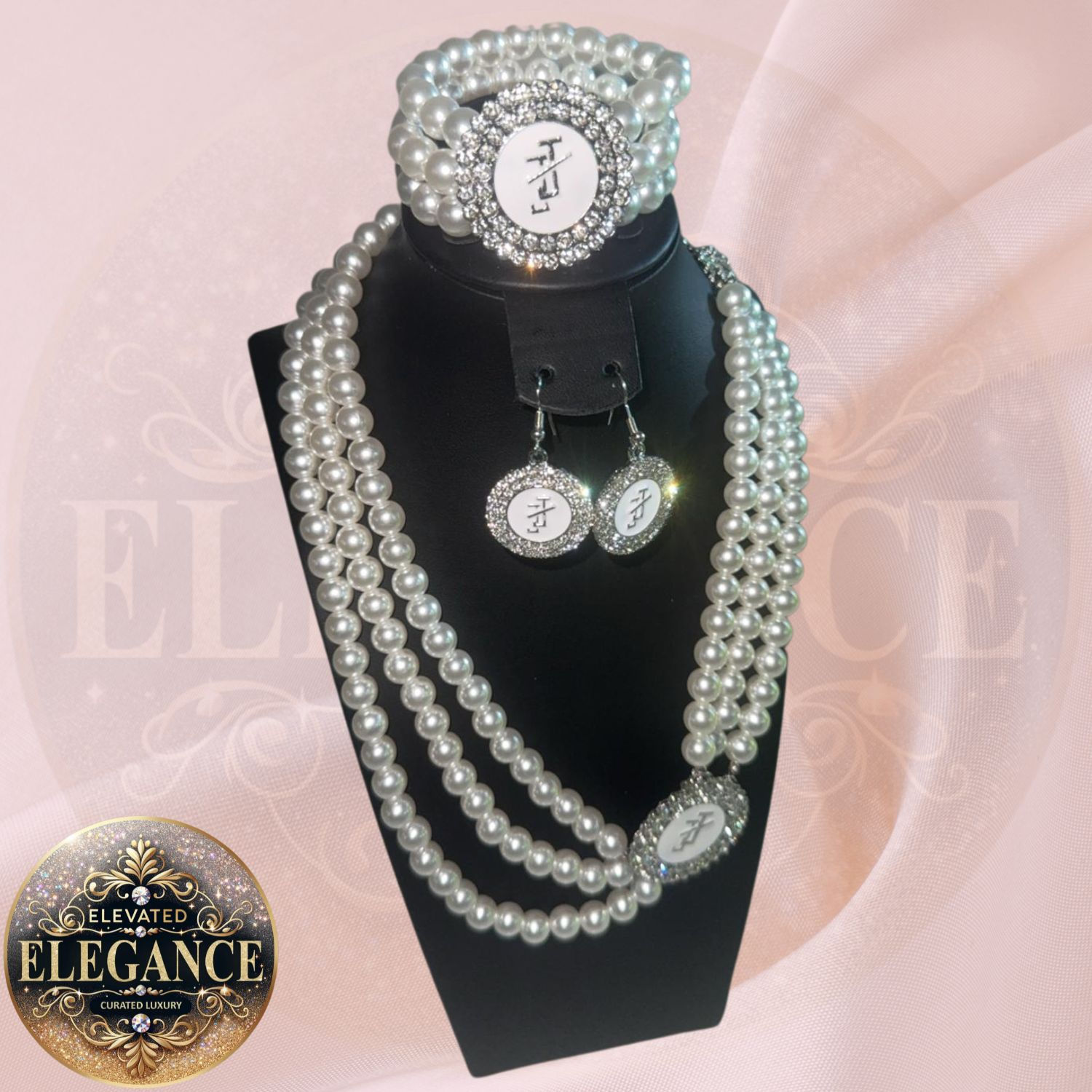 JJOA Triple Layer White Pearl Jewelry Set