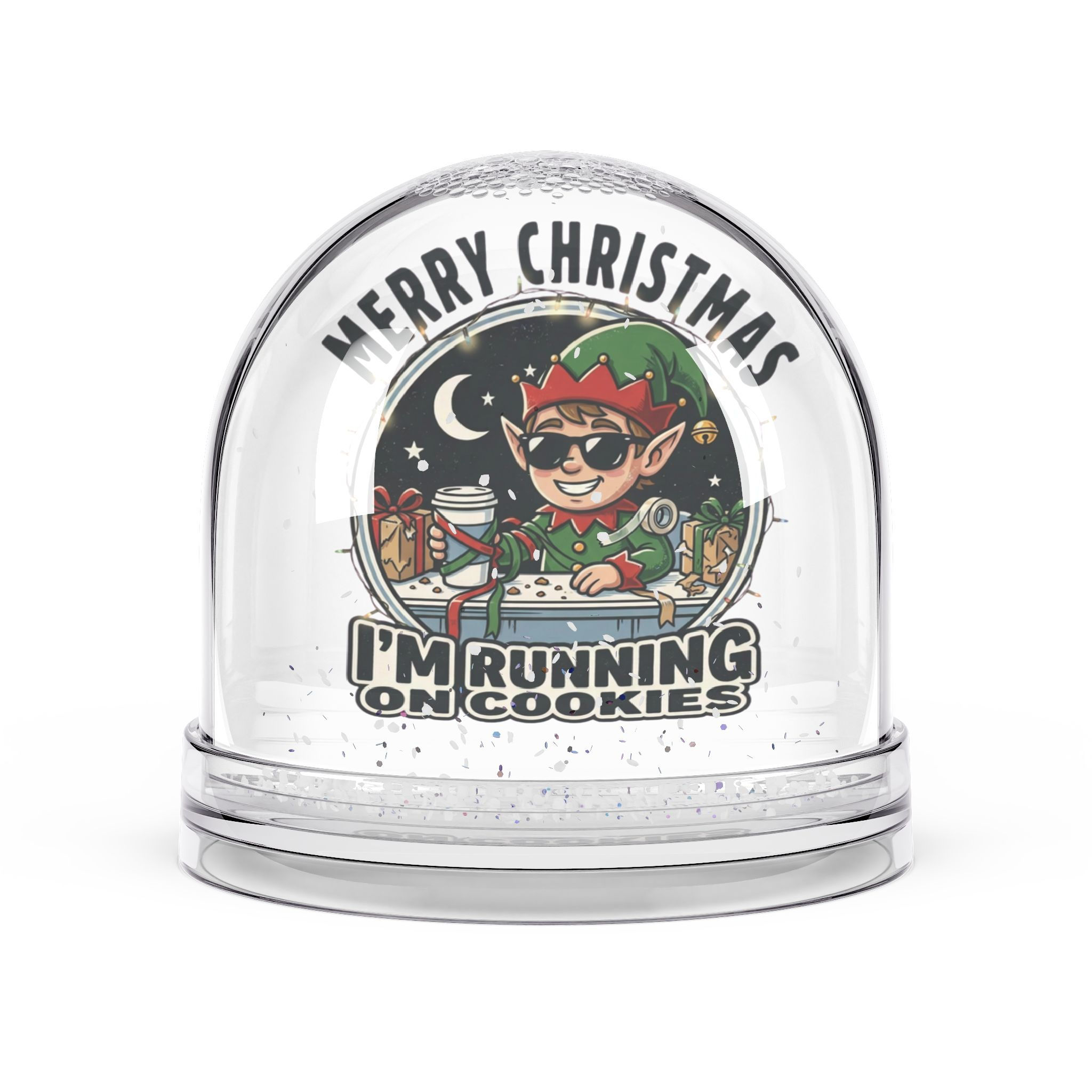 Merry Christmas I'm Running On Cookies Elf Holiday Decor Snow Globe