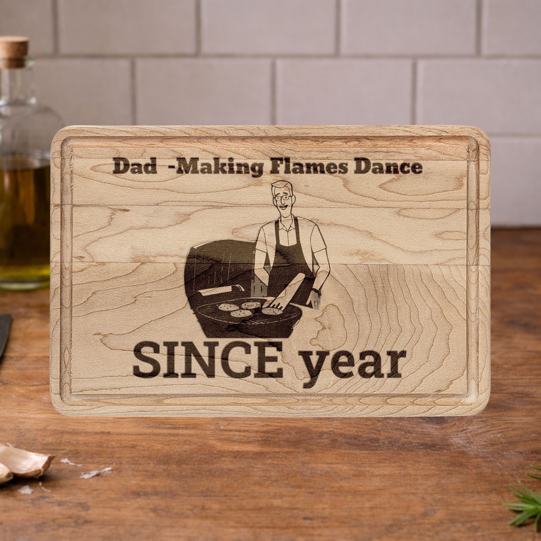 Engraved 'Dad Making Flames Dance' Wooden Cutting Board – Since Year
