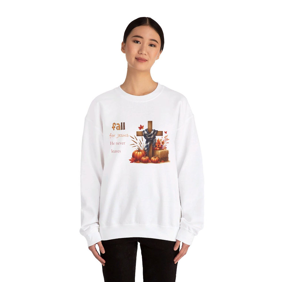 Thumbnail: fall for Jesus he never leaves Unisex Heavy Blend Crewneck Sweatshirt