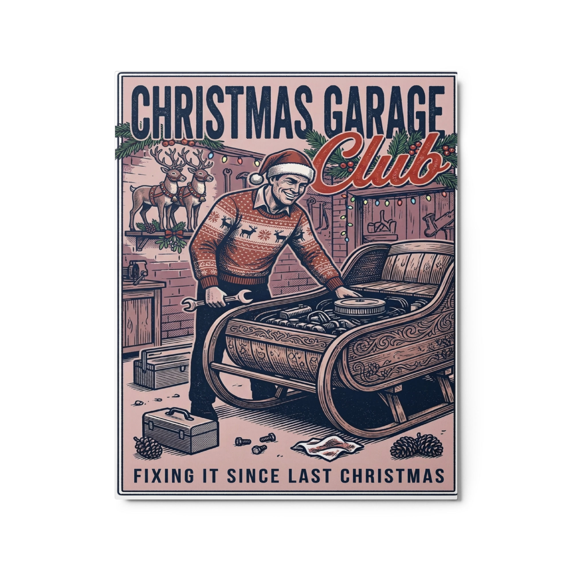 Christmas garage club Metal print