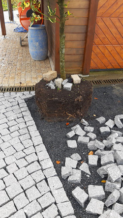 Pavage en pavé granit gris clair mouillé 10x10x5cm clivé7