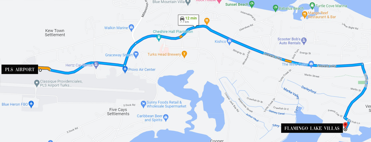 Flamingo Lake Villas on Google Map from Providenciales Airport to Flamingo Lake Villas
