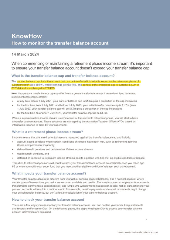 How to track your 'Transfer Balance Cap' (TBC) on your MyGov