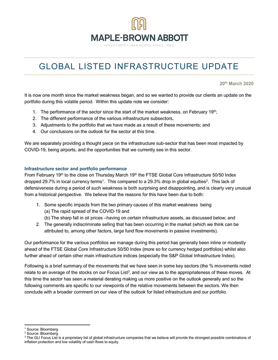 Global Listed Infrastructure Fund Update