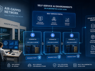 Self-service AI environments for isolated research teams in an air-gapped government health network, powered by Kubernetes, DGX A100, and offline package mirrors.