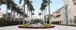 Palm-lined entrance and fountain at JW Marriott Miami Turnberry Resort in Aventura.