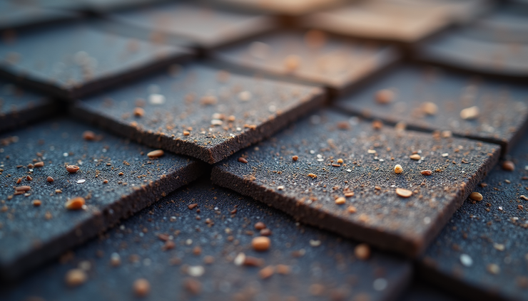 Close-up view of Malarkey roofing shingles showing texture and granules
