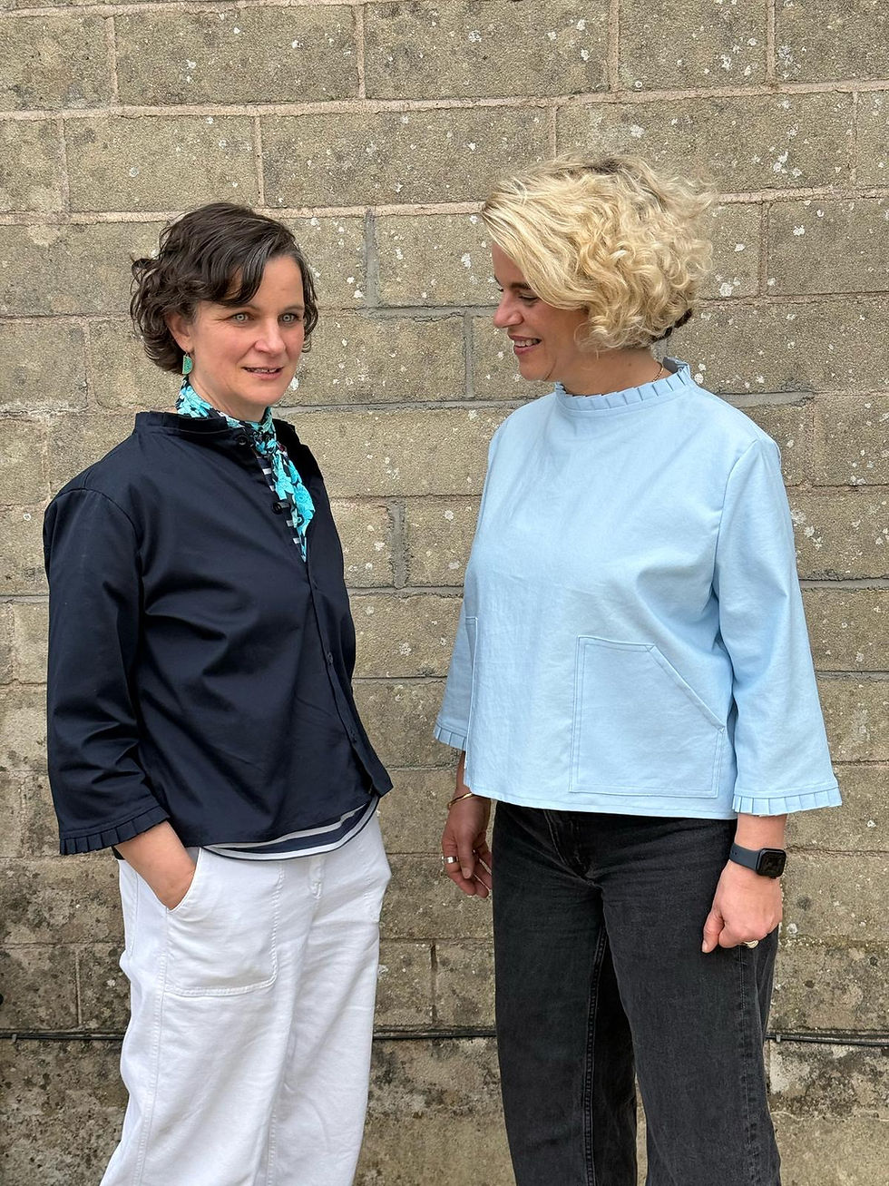 Thumbnail: Frill top in pale blue stretch denim