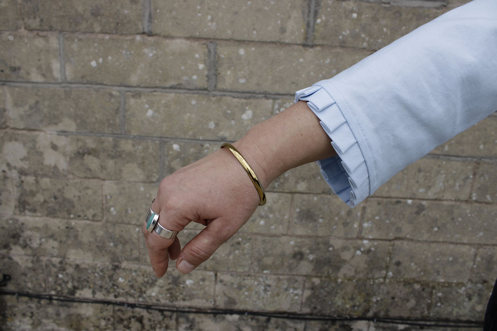 Thumbnail: Frill top in pale blue stretch denim