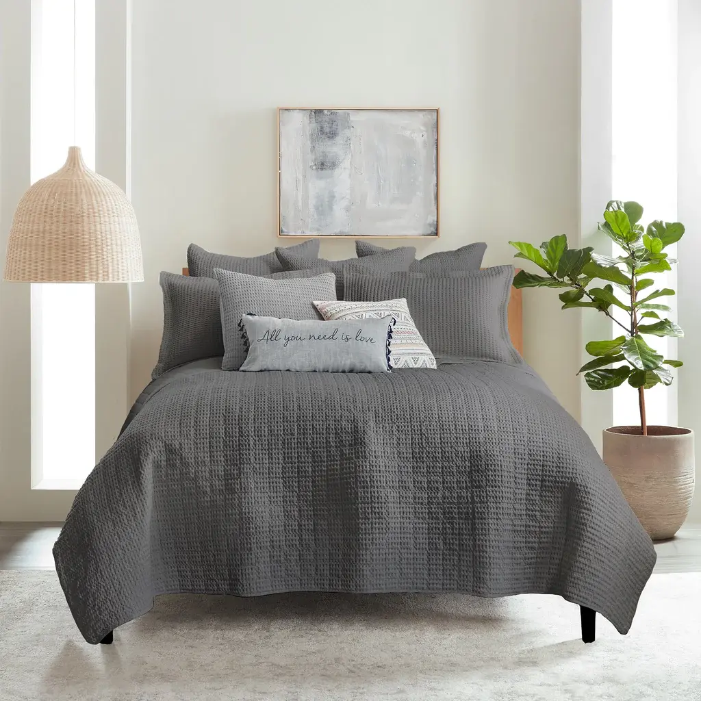 Mills Waffle Charcoal Quilt Set