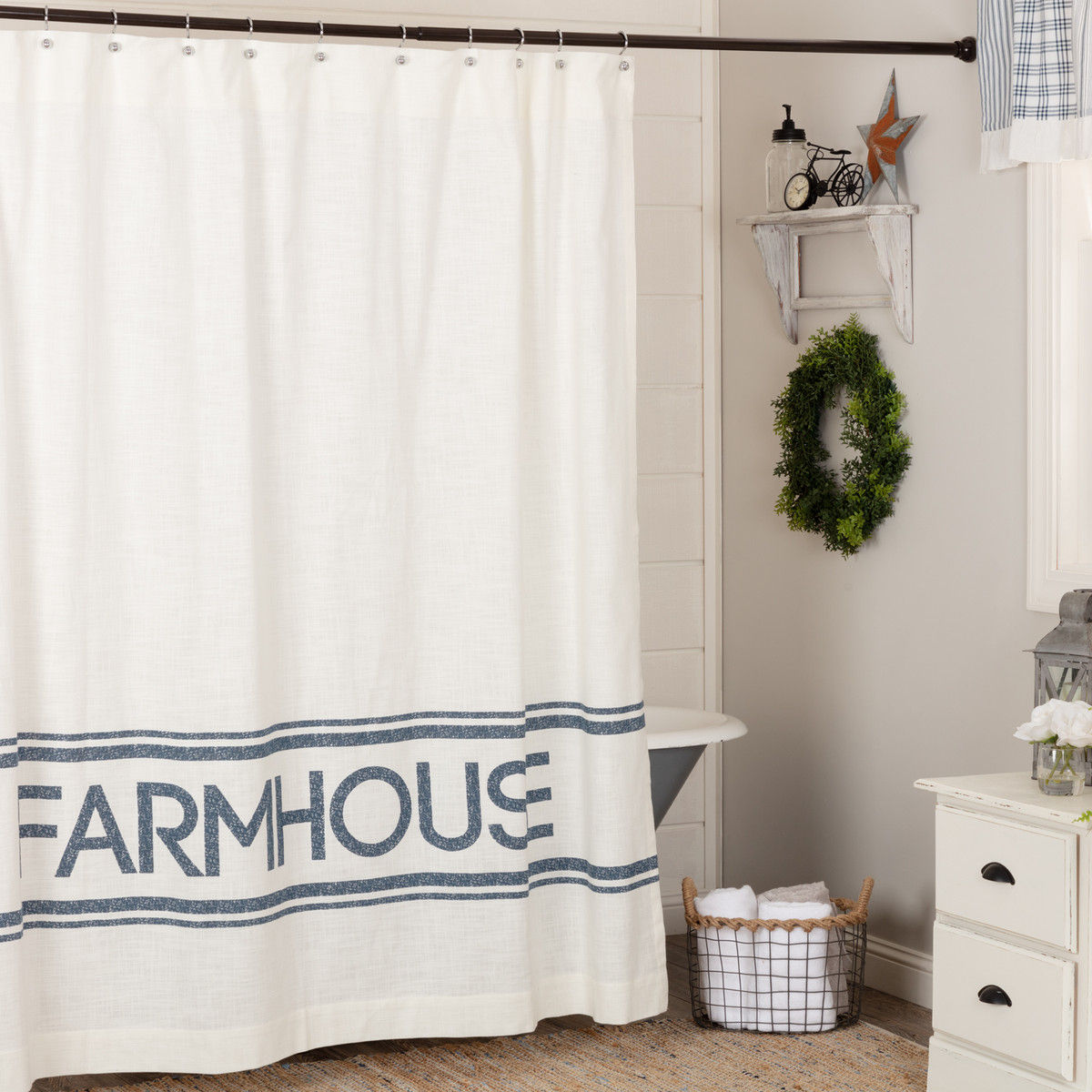 SAWYER MILL BLUE FARMHOUSE SHOWER CURTAIN 72X72
