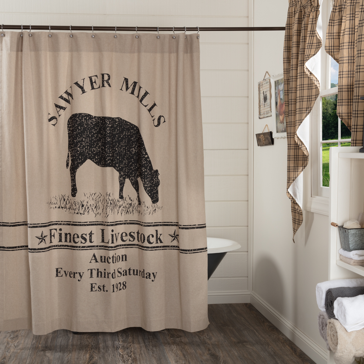 SAWYER MILL CHARCOAL COW SHOWER CURTAIN