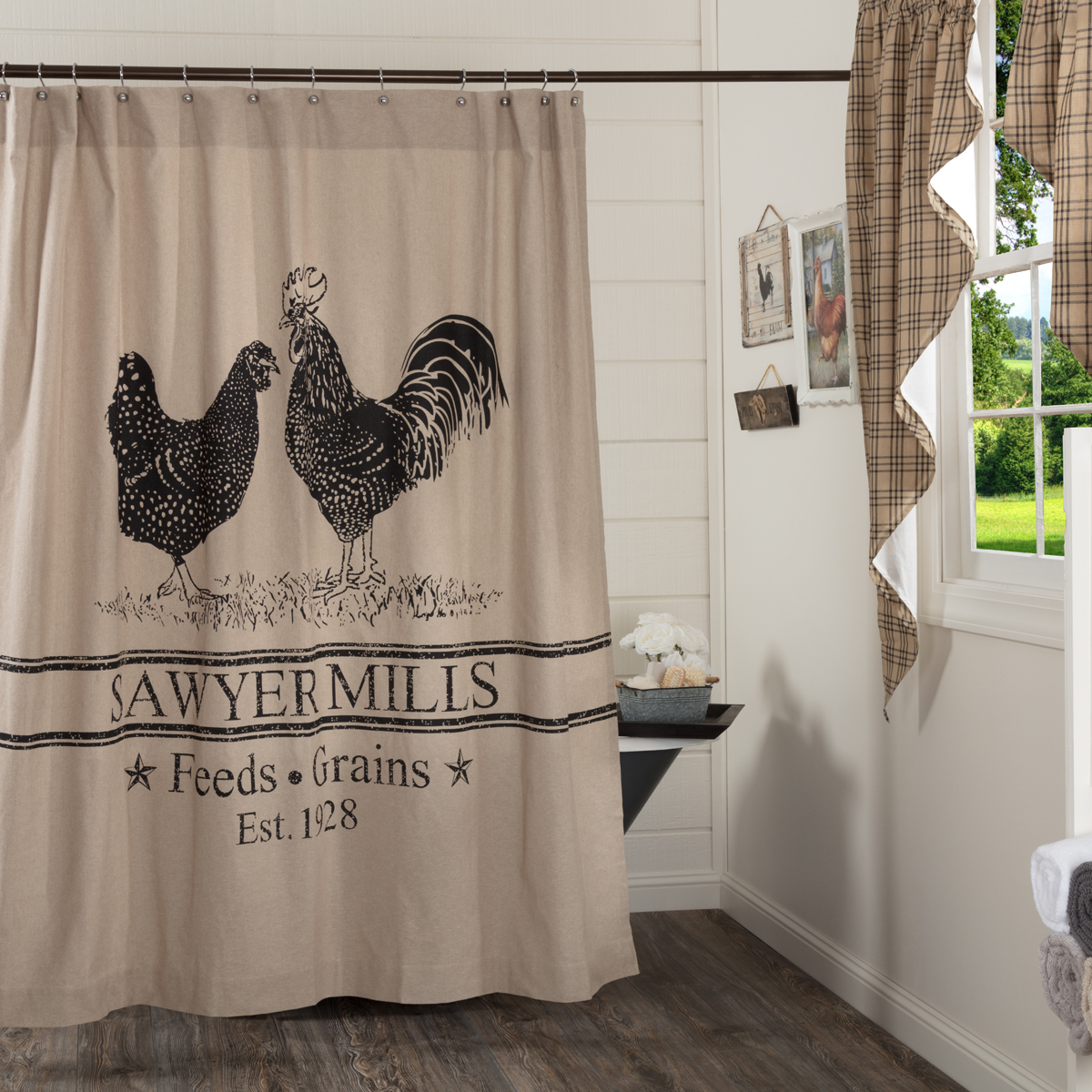SAWYER MILL CHARCOAL POULTRY SHOWER CURTAIN