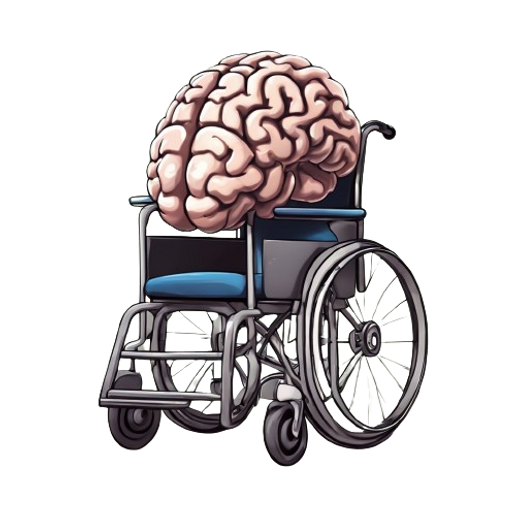 Cartoon brain in a wheelchair