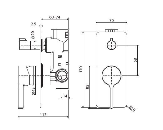 Thumbnail: SANSA - wall diverter mixer soft square plate