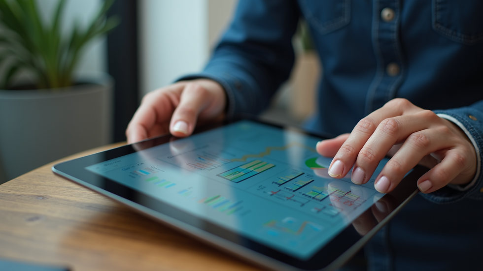 Close-up view of a person analyzing website performance data on a tablet