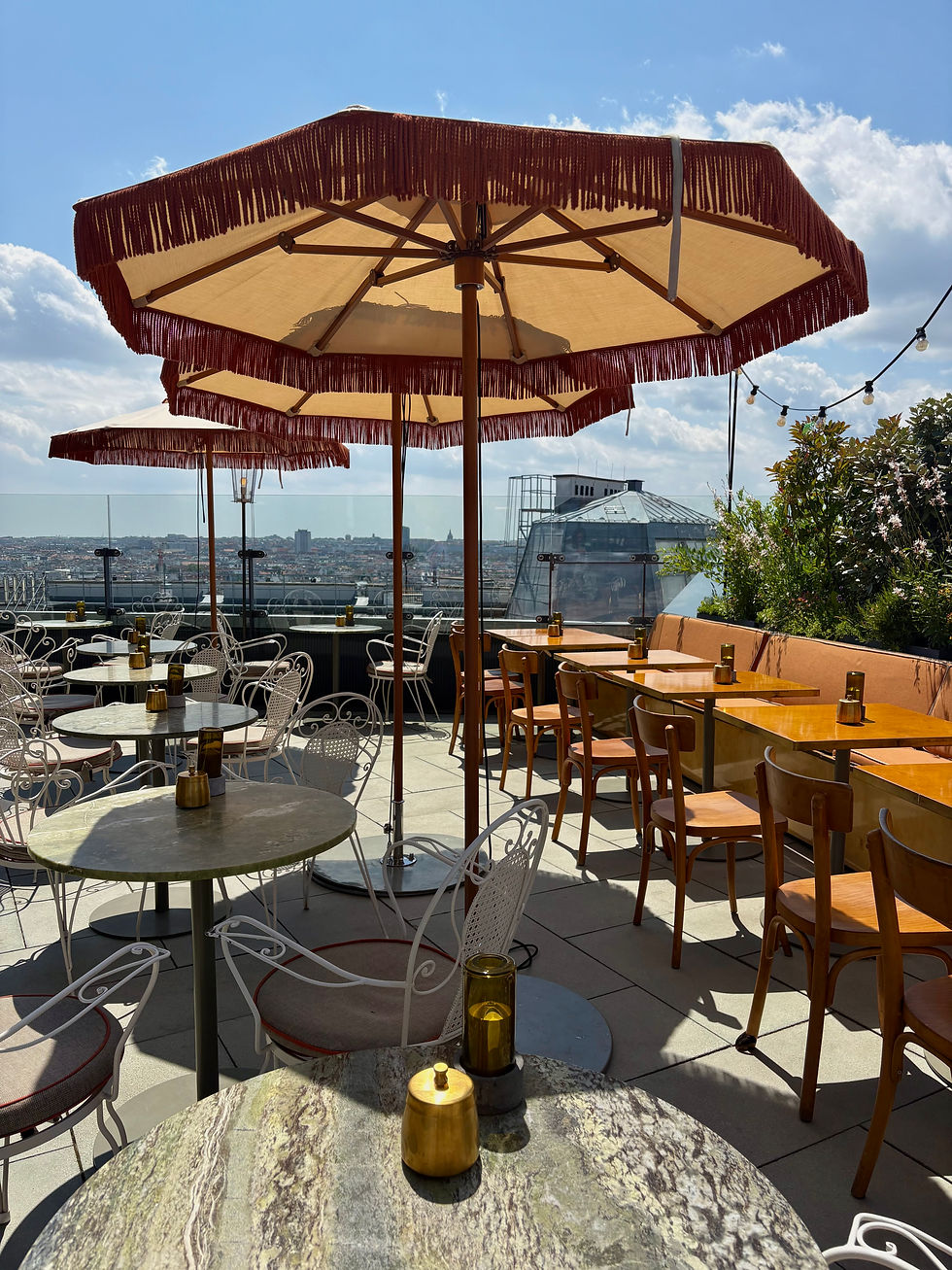 The rooftop bar seating area, even more dazzling in the sunshine.