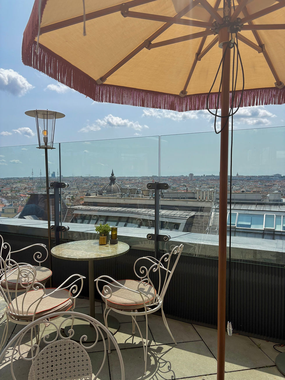The ongoing view of the city from the rooftop bar.