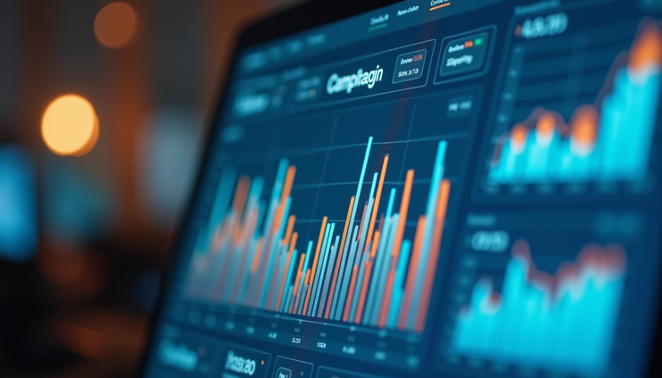 Close-up view of a digital marketing dashboard showing campaign analytics