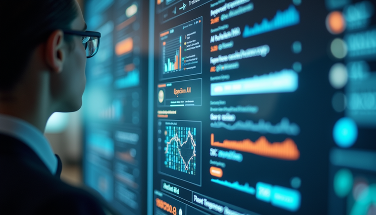 Eye-level view of a futuristic job search interface on a transparent screen