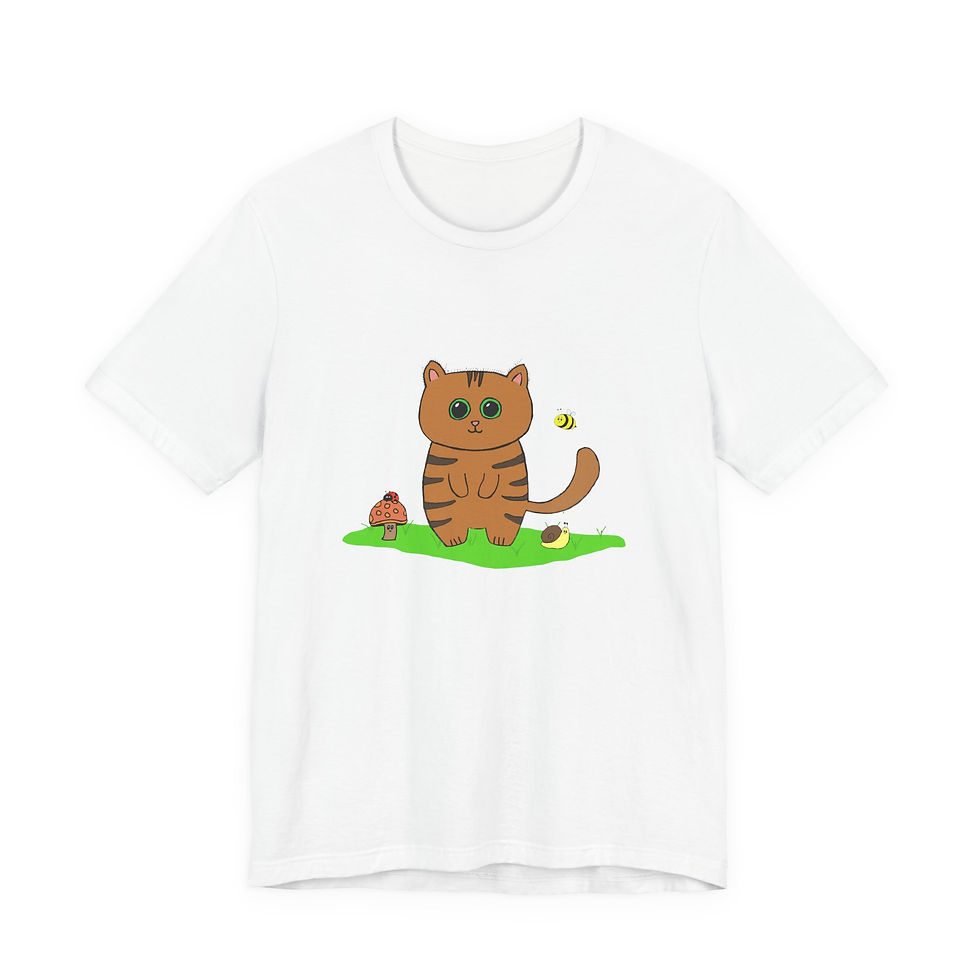 Thumbnail: Kawaii Cat Tee with Mushroom, Ladybug, Snail, and Bee Friends