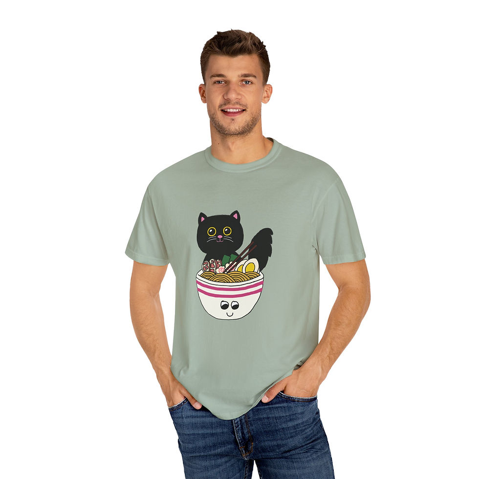 Thumbnail: Kawaii Cat T-shirt - Whimsical Noodle Design -  Gift for Foodies and Cat Lovers