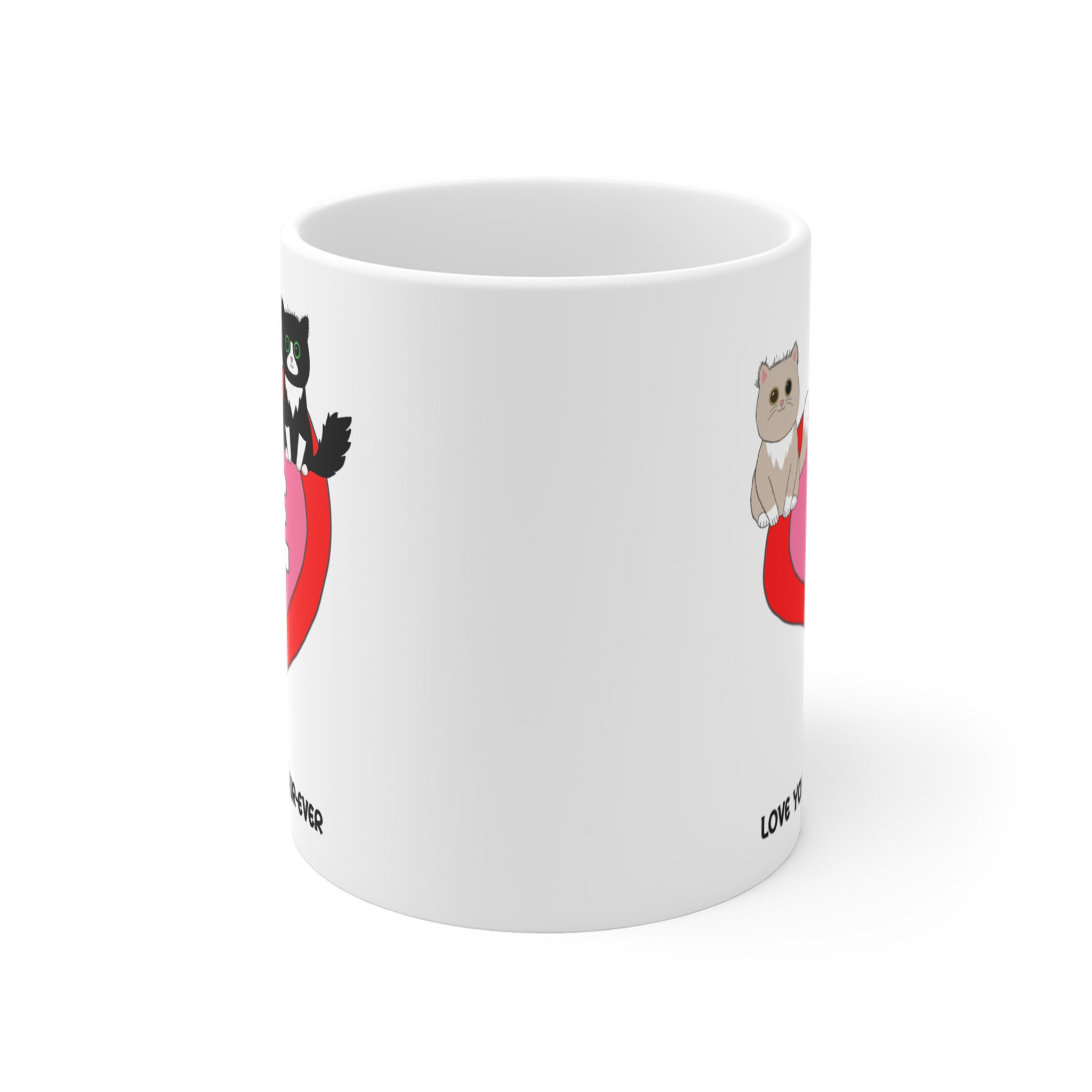 11oz Mug - Meow and Fur-ever  Red and Pink Heart with Cute Cats