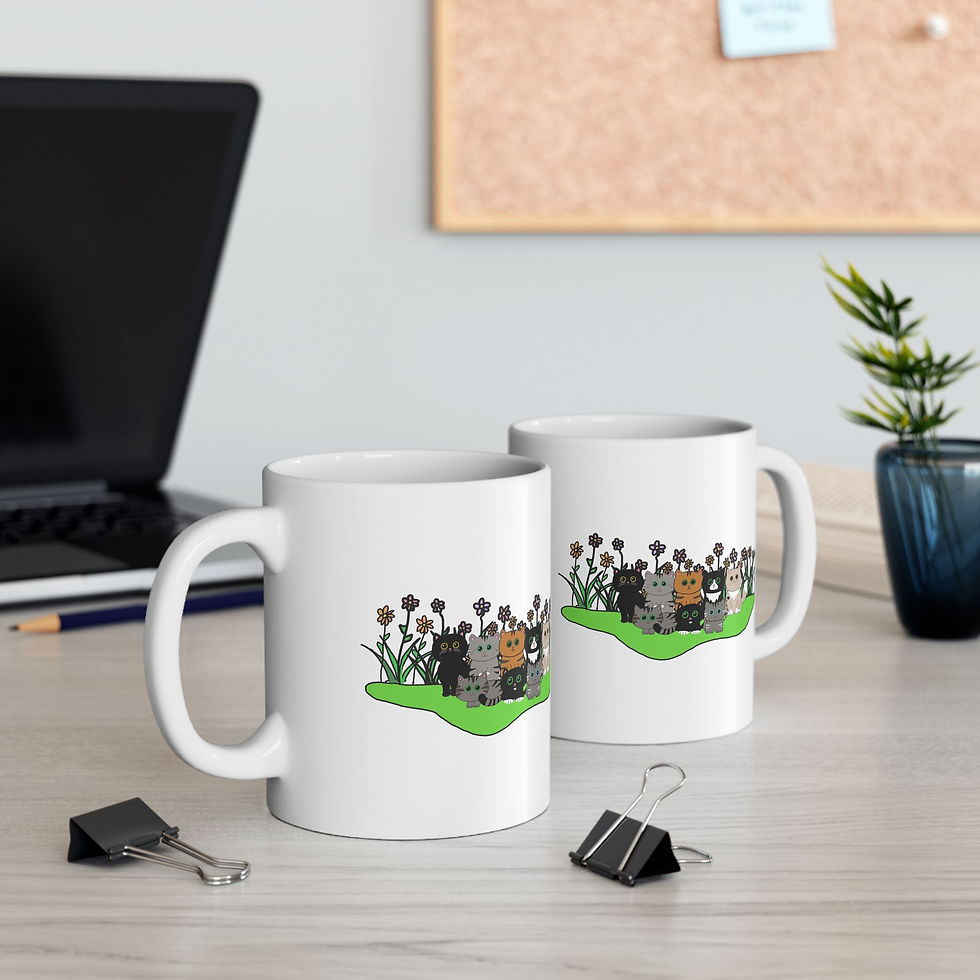 Thumbnail: Cute Garden Cats Ceramic Mug – Adorable Cat Illustration Coffee Cup (11oz/15oz)