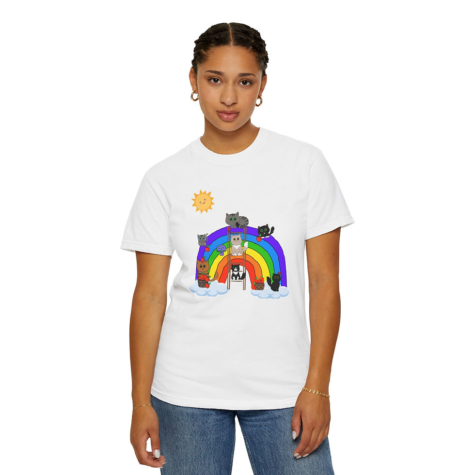 Thumbnail: Colorful Cat Rainbow T-Shirt – Unisex Garment-Dyed Tee for Cat Lovers