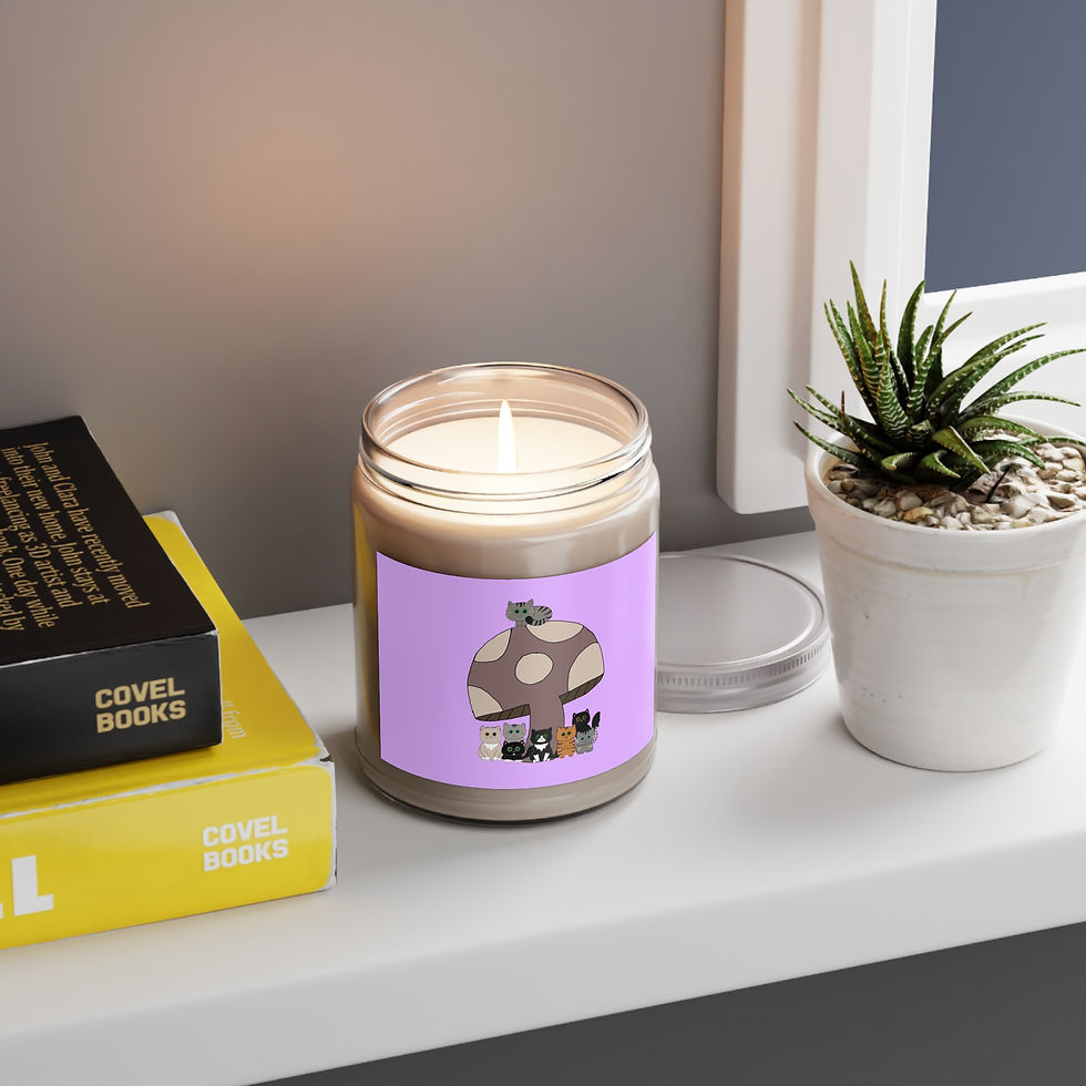 Thumbnail: Whimsical Cat & Mushroom Scented Candle - 9oz Cozy Home Decor