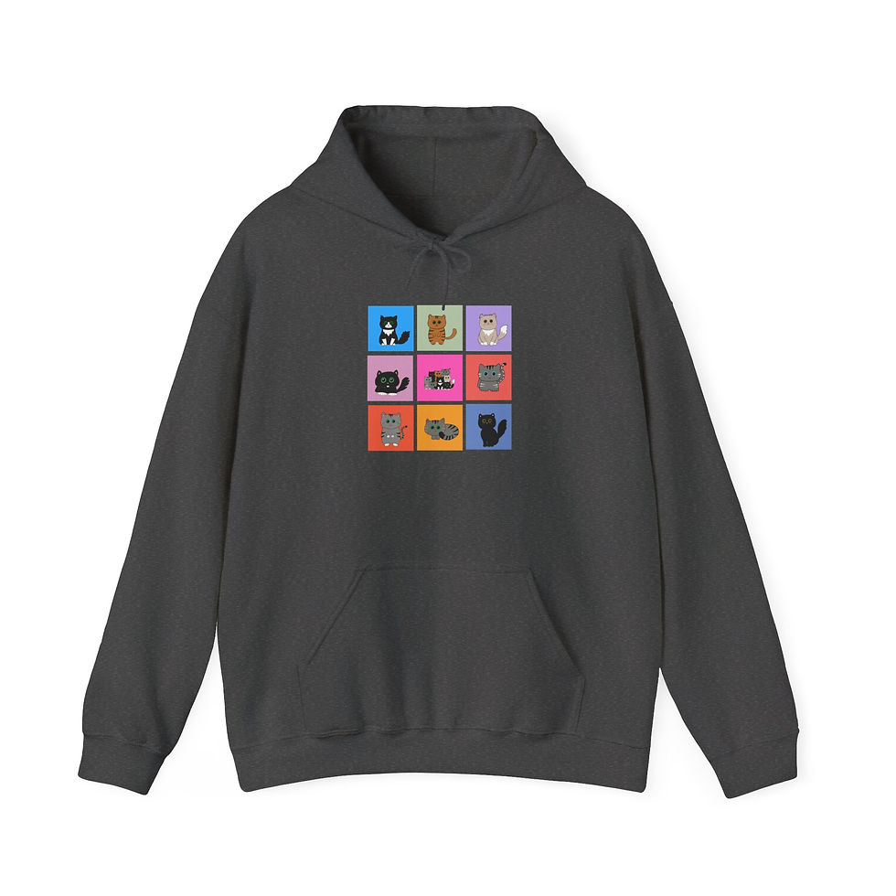 Thumbnail: Kawaii Cats Hooded Sweatshirt Colorful Squares Cute Kittens  Gift for Cat Mom