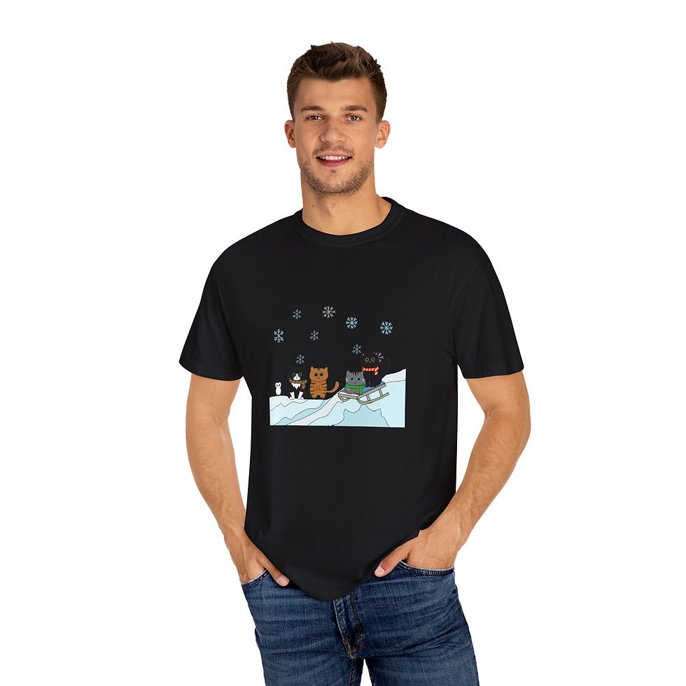 Thumbnail: Pawsitively Purrfect Snow Day Unisex Garment-Dyed T-shirt